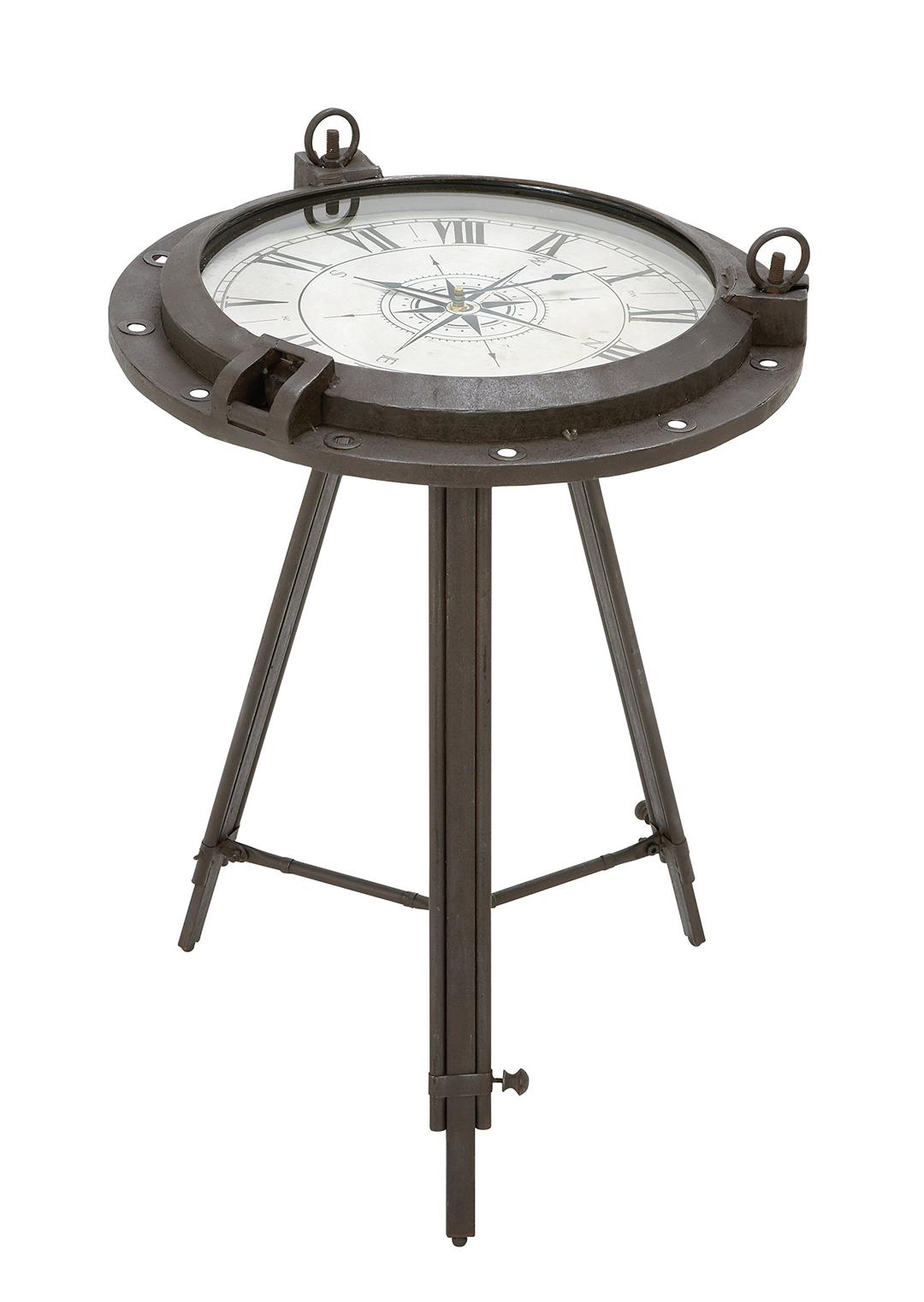 Deco 79 55959 Vintage Porthole Clock Themed End, Side Table 19" x 19" x 24", Black