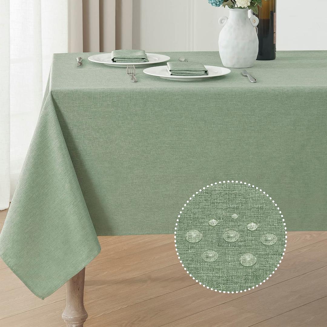 Rectangle Tablecloth Linen Textured Waterproof & Stain Resistant Table Cloth Wrinkle Free Decorative Fabric Farmhouse Table Cover for Dining/Party/Buffet/Wedding, 52 x 70 Inch, Sage Green