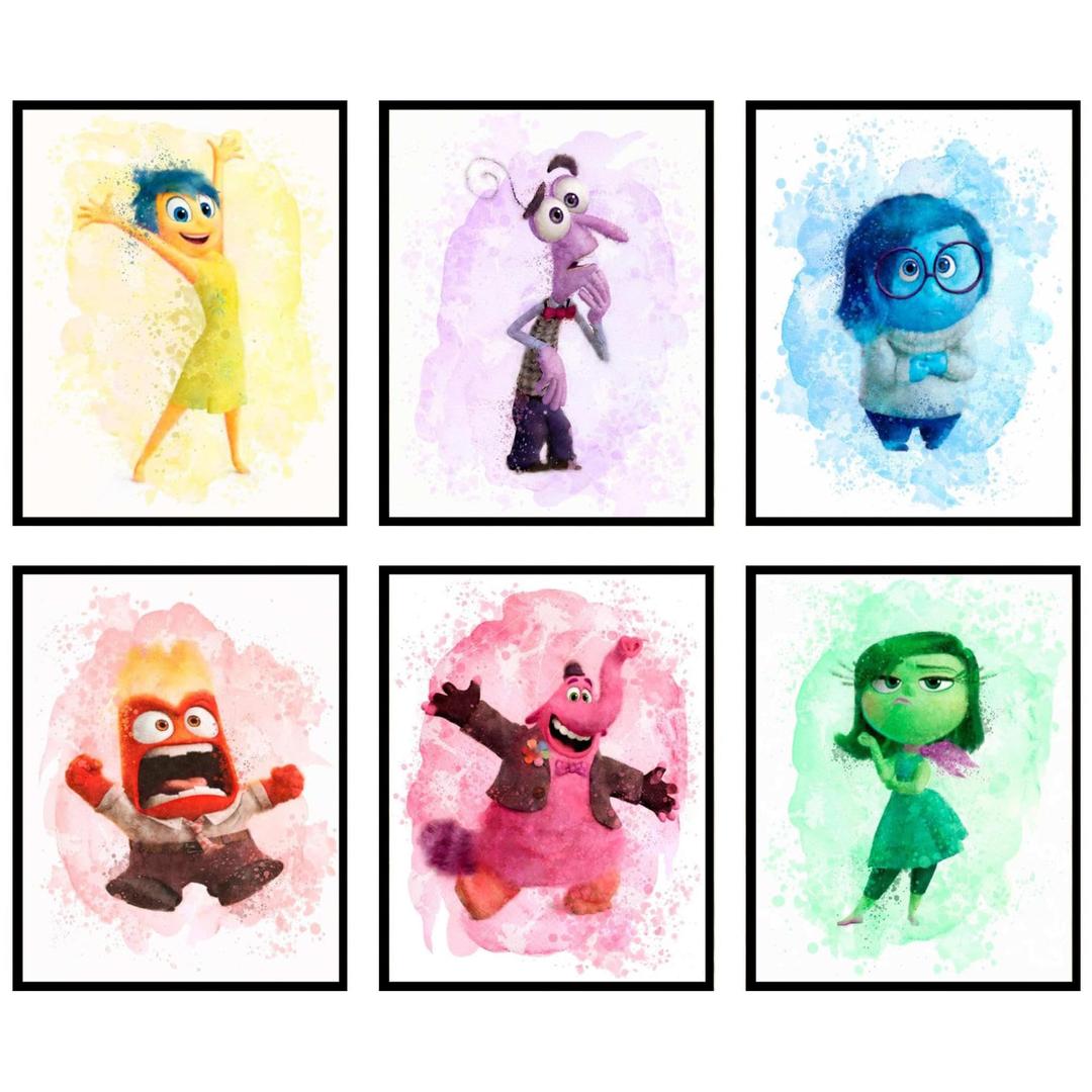 BigWigPrints Inside Out Poster - Inside Out Characters Joy Sadness Fear Anger Disgust Bing Bong, Inside Out Decorations, Inside Out Posters For Classroom, Party Decorations -Unframed Set of 6 (8x10")