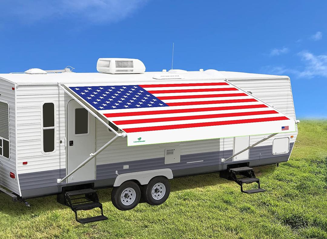 Leaveshade RV Awning Fabric Replacement Camper Trailer Awning Fabric Super Heavy Vinyl Coated Polyester 13'3''(Fit for 14' Awning)-USA Flag (Custom Looking)