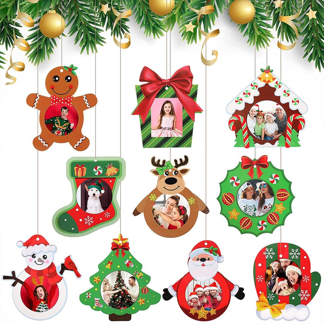 Christmas Photo Frame Christmas Frame Ornaments Christmas Tree Decoration DIY Gingerbread House Craft Kit Kids Xmas Photo Frame Classroom Activities Holiday Keepsake Party (Classic Style, 20 Pcs)