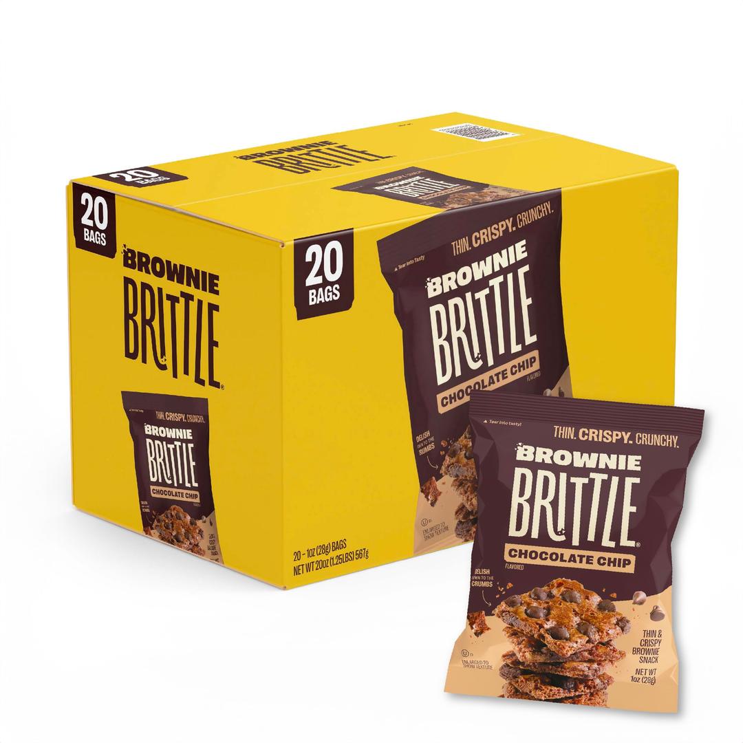 Sheila G's Brownie Brittle – Original Chocolate Chip Thin and Crispy Sweet Snacks (Pack of 20, 1 oz), Rich Gourmet Brownie Bites Dessert