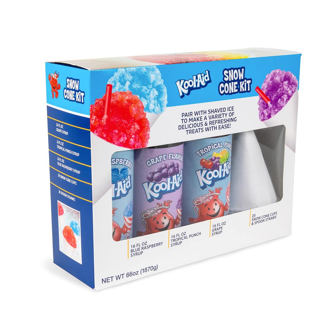 Kool-Aid Snow Cone Syrup Party Kit, Shaved Ice, Comes With Straws, Cups, Spoons, Flavors Of Tropical Punch, Grape, Blue Raspberry, Fun For Kids, Celebrations, Gifting, Multicolor