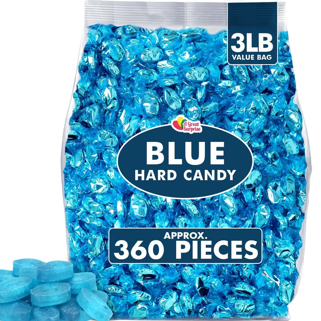 Blue Candy - 3 Pounds - Bulk Blue Hard Candy Individually Wrapped - Baby Shower Candy Boy - Blue Themed Candies for Buffet - Patriotic Candy - Blue Raspberry