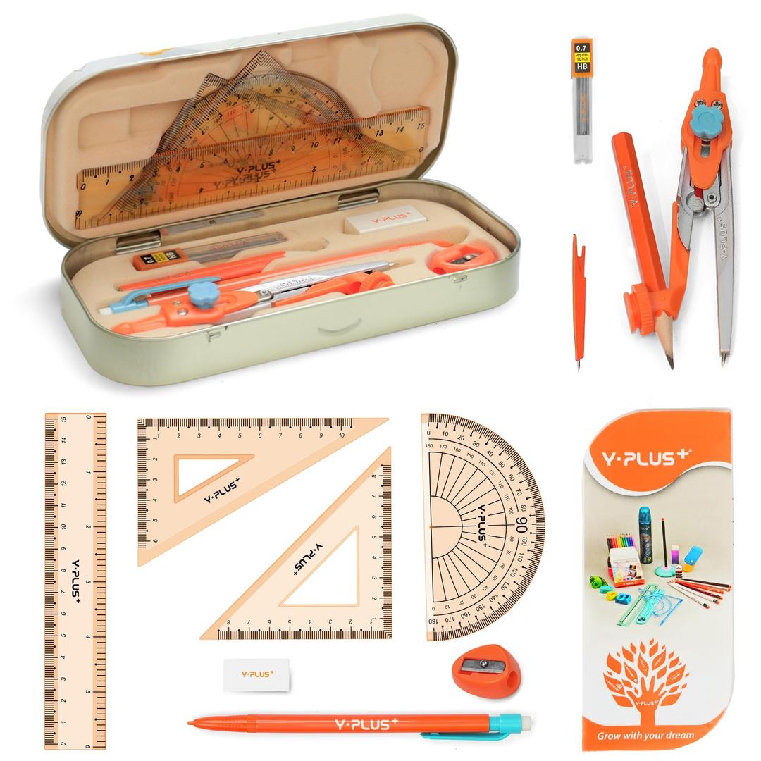 Geometry Set for Students, Math Protractor Compass with Rulers, Box of Protactor Kit for Class Supplies and School, Christmas Stocking Stuffers for Kids Toddler 12 Pcs