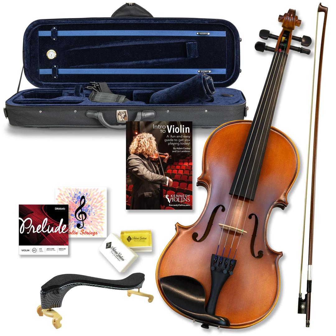 Bunnel Premier Violin Clearance Outfit 1/2 Size - Carrying Case and Accessories Included - Solid Maple Wood and Ebony Fittings By Kennedy Violins