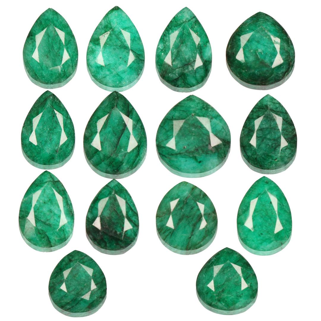 GEMHUB140 Ct. Natural Green Emerald Gemstone, Pear Cut Green Emerald, Loose Green Emerald, Emerald Gemstone Lot for Jewelry 14 Pcs