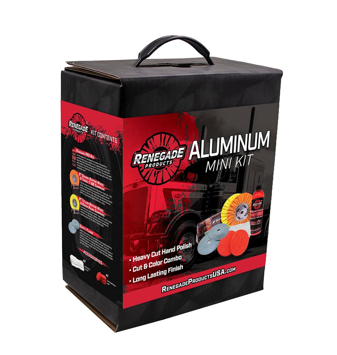 Renegade Products Aluminum Polishing Mini Kit Complete with Buffing Wheels, Buffing Compounds, Right Angle Grinder Safety Flange, Pro Red Hand Polish and Microfibers