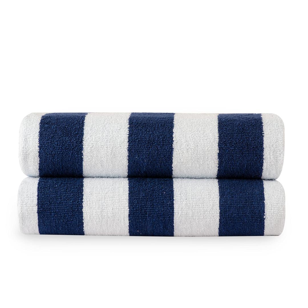 LANE LINEN100% Cotton Beach Towel - 2 Pack Beach Towels Oversized, Cabana Stripe Large Beach Towel, Soft & Quick Dry Pool Towels, Beach Essentials for Women (30" x 60”) Absorbent Bath Towels - Blue