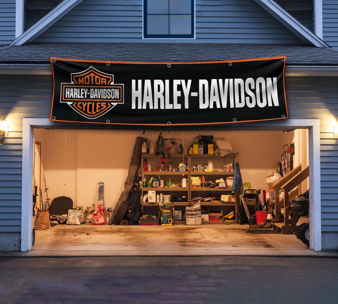 RamFlagRamFlag Flag Compatible with Harley Banner (2x8 ft, 150D) Davidson Motorcycle Show Man Cave Flag Garage Wall Decor Large Sign Outdoor Indoor Legendary Garden Banner