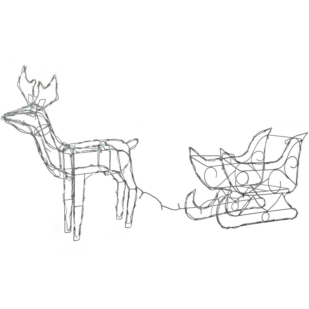 WeRChristmasPre-Lit Animated Multi-Function Reindeer and Sleigh Silhouette, 80 cm - Bright White