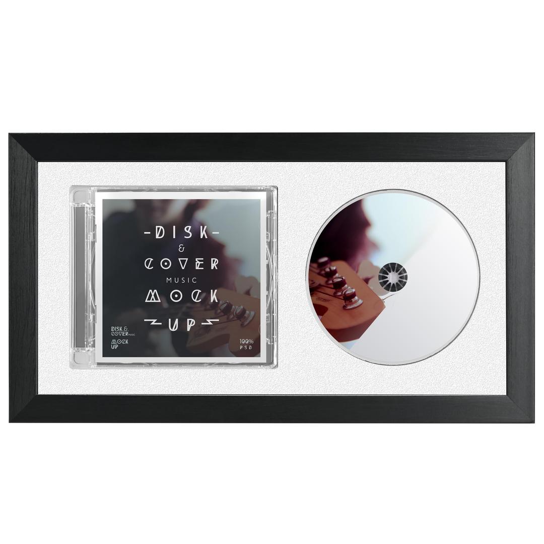 CD Music Frame 8" x 12" with White Matting Display Disc and CD Box Made by Solid Wood Frame