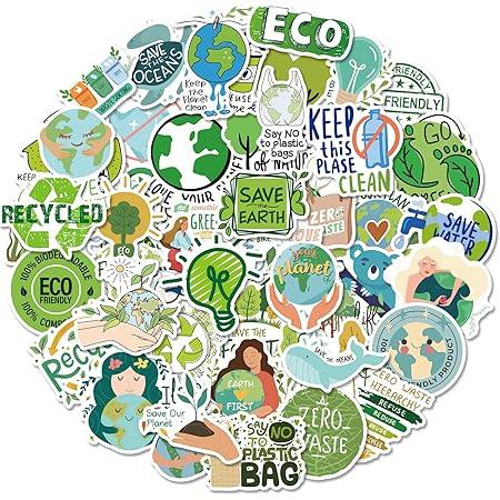 Environmental Protection Stickers, 50PCS Cute Earth Day Stickers for Laptop Water Bottle Phone Luggage Scrapbook Journal, Cartoon Save The Earth Vinyl Stickers Set for Kids Teens