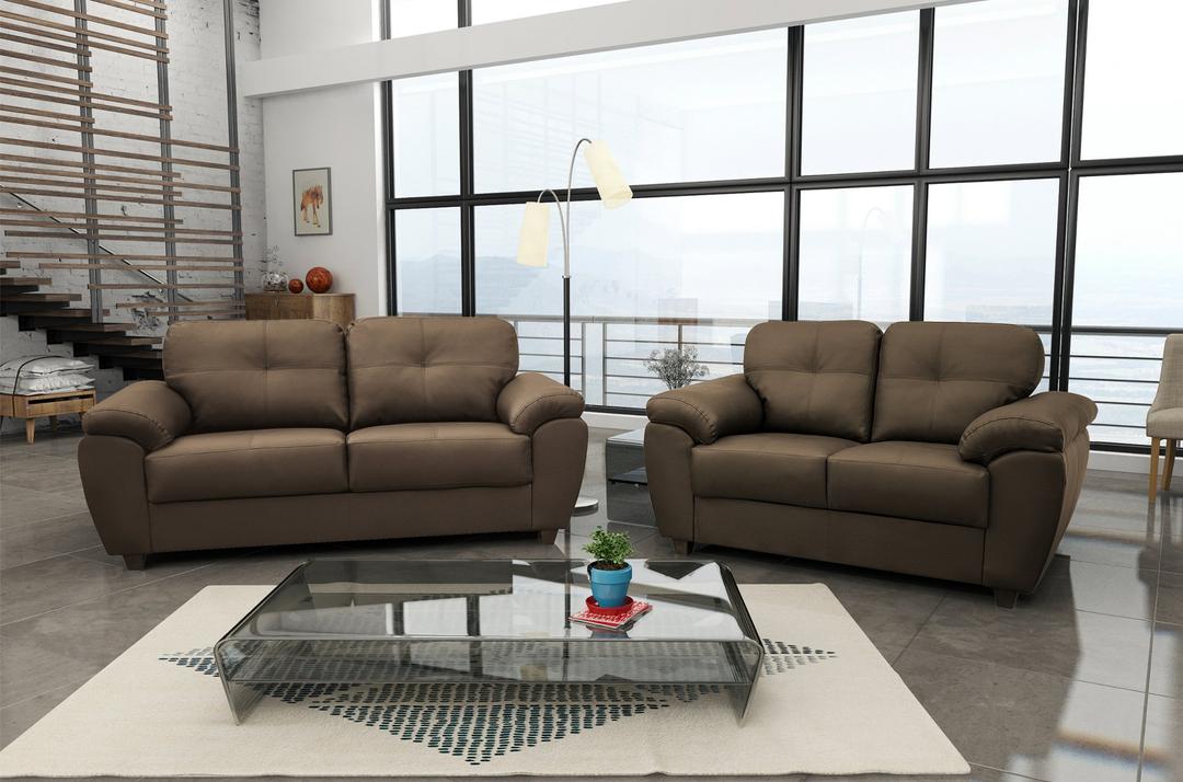 New Carlos 3 + 2 Seater Sofa Set Black or Brown Faux Leather (Brown, Faux Leather)