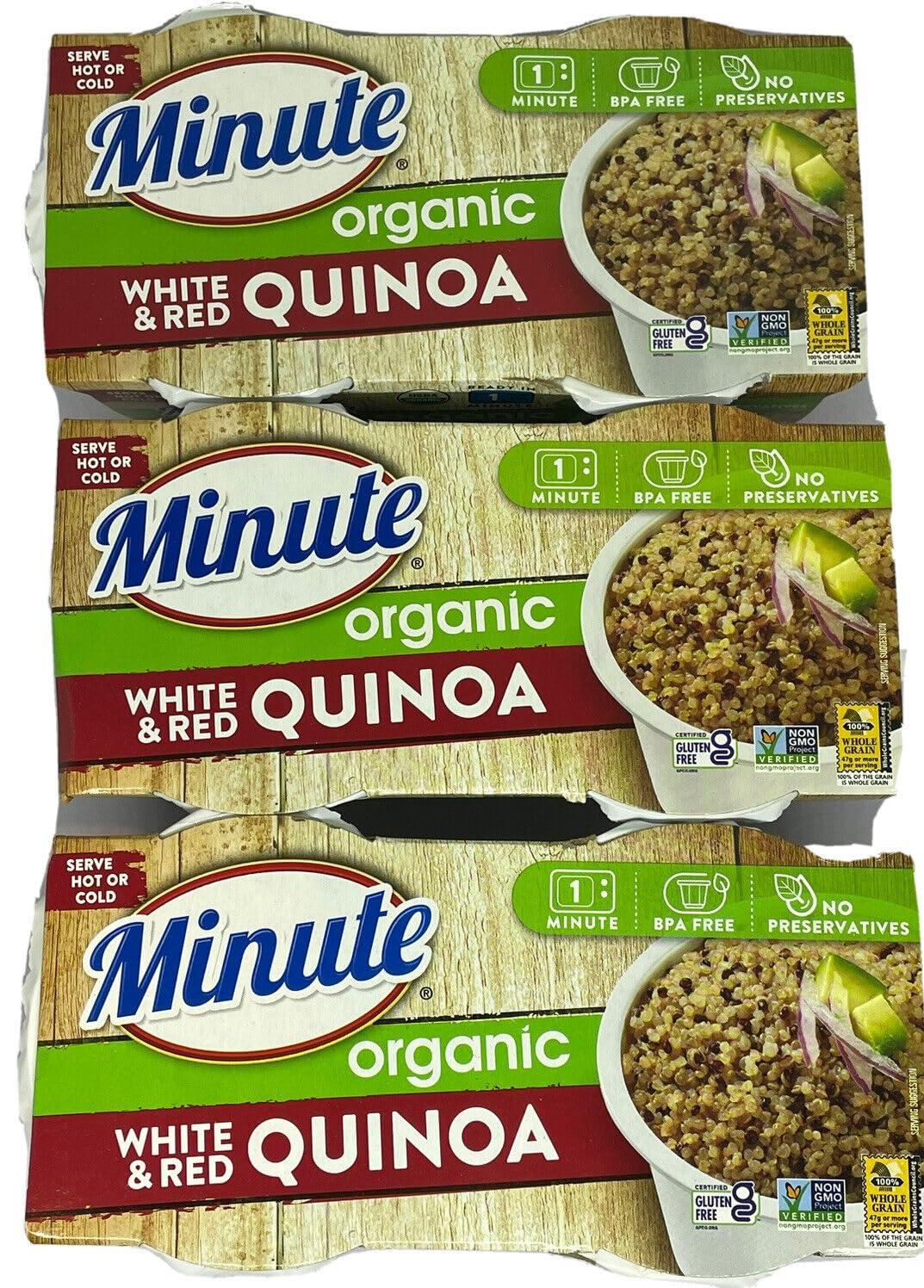 Minute Quinoa Cups, Minute Organic White and Red Quinoa Cups, 1 Minute Heat and Eat, Ready to Go, Pack of 6 Cups, Bundled with Langs Recipe Card, Easy Meals, Easy Lunches, Gluten Free Food, Minute White and Red Quinoa, White and Red Quinoa Cups, 6 Quinoa Cups