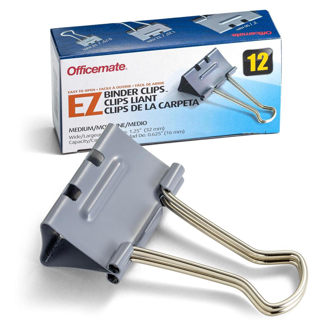 Officemate EZ Binder Clips, Medium Size, 12/Box, Gray (99250)