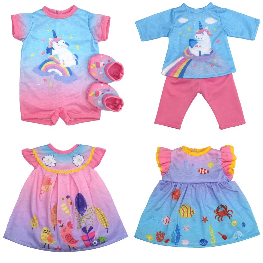 ZWOOS4-Pack Doll Clothes for Baby Dolls, Adorable Unicorn Print Cotton Outfits for 12-16 inches Dolls, Compatible with JC Toys, Manhattan Toy and More