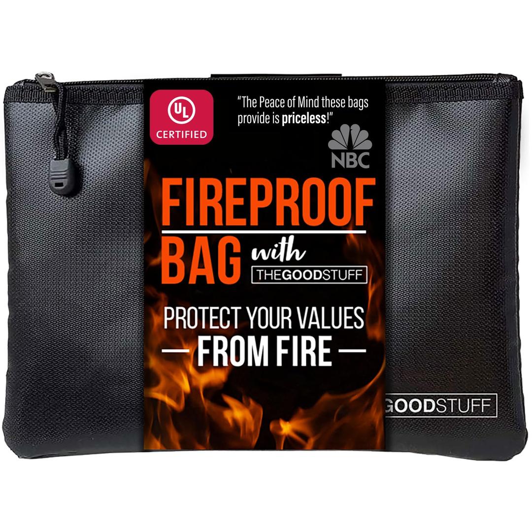 The Good Stuff Fireproof Money Bag with Zipper (10" x 13" / 2000℉), Protect Cash, Jewellery, Passports, Important Papers and Documents with these Fire Safe Document Bags (Extra Strength)