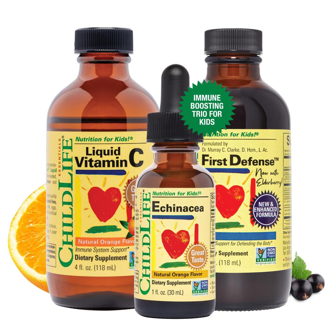 CHILDLIFE ESSENTIALSImmune Support 3-Pack - Liquid Vitamin C, First Defense, and Echinacea - Immune Boosting Supplements for Infants, Toddlers, and Kids