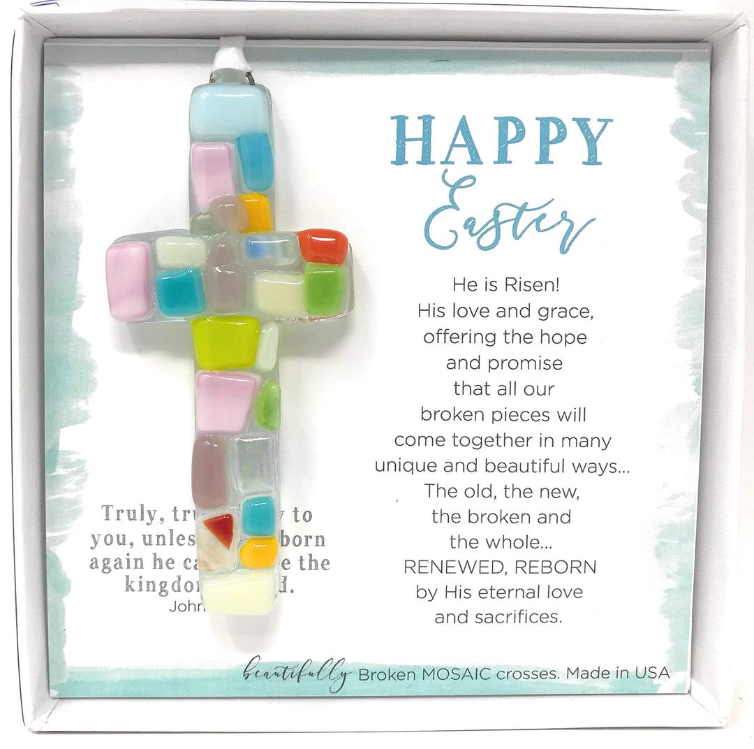 Handmade in USA Spring Easter Cross with Sentiment - Perfect Christian Gift For Easter - Unique Addition to Easter Gift Basket- Easter Gift for Fellow Church Members