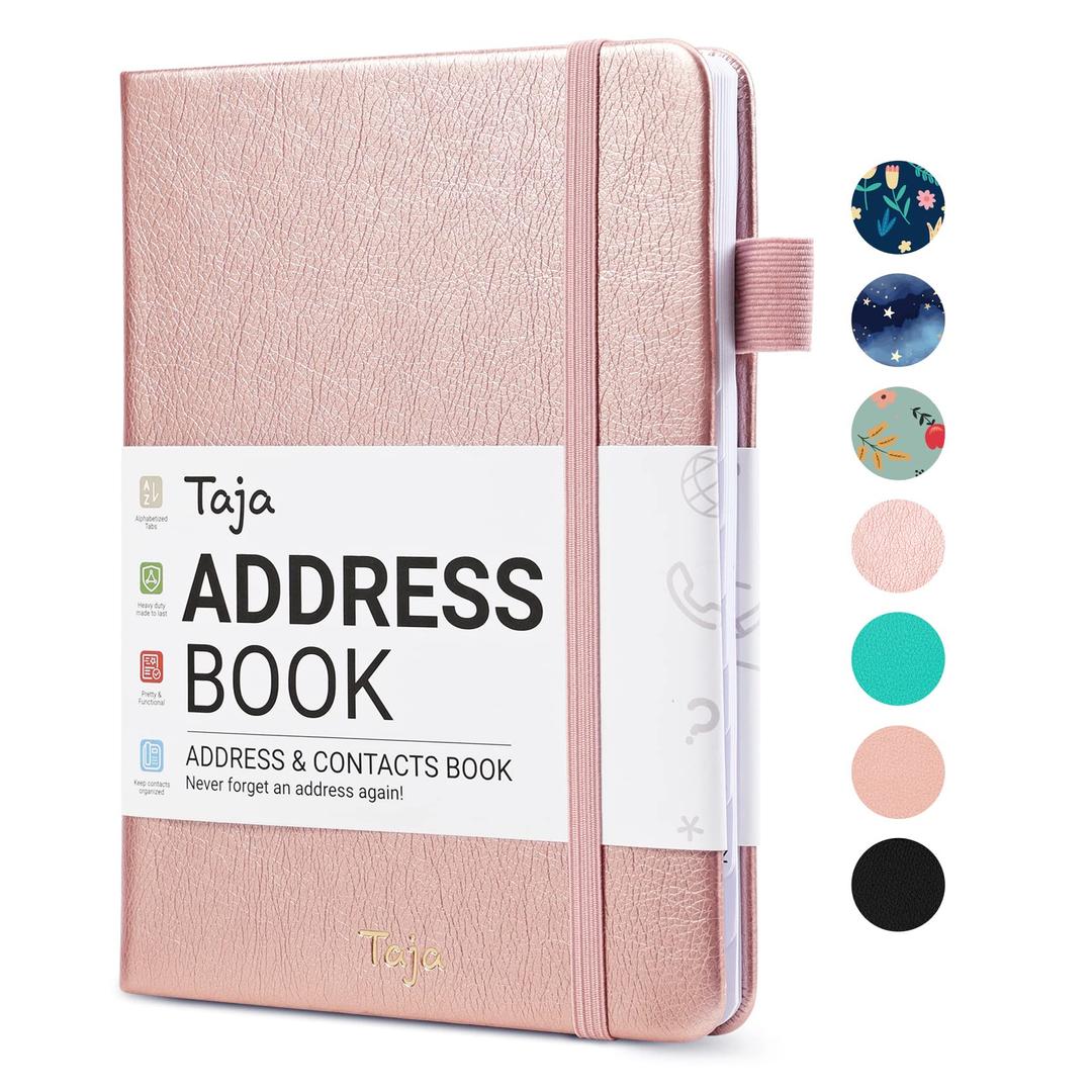 Taja Address Book with Alphabetical Tabs,Hardcover Address Book Large Print for Record Contacts, Small Address Book to Store All Your Important Informations In One Place - Rose Gold