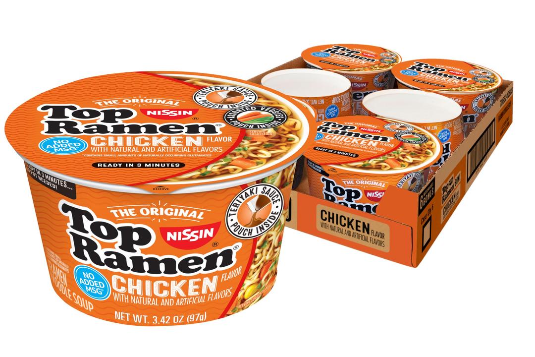 Nissin Top Ramen Bowl Ramen Noodle Soup, Chicken, 3.42 Ounce (Pack of 6)