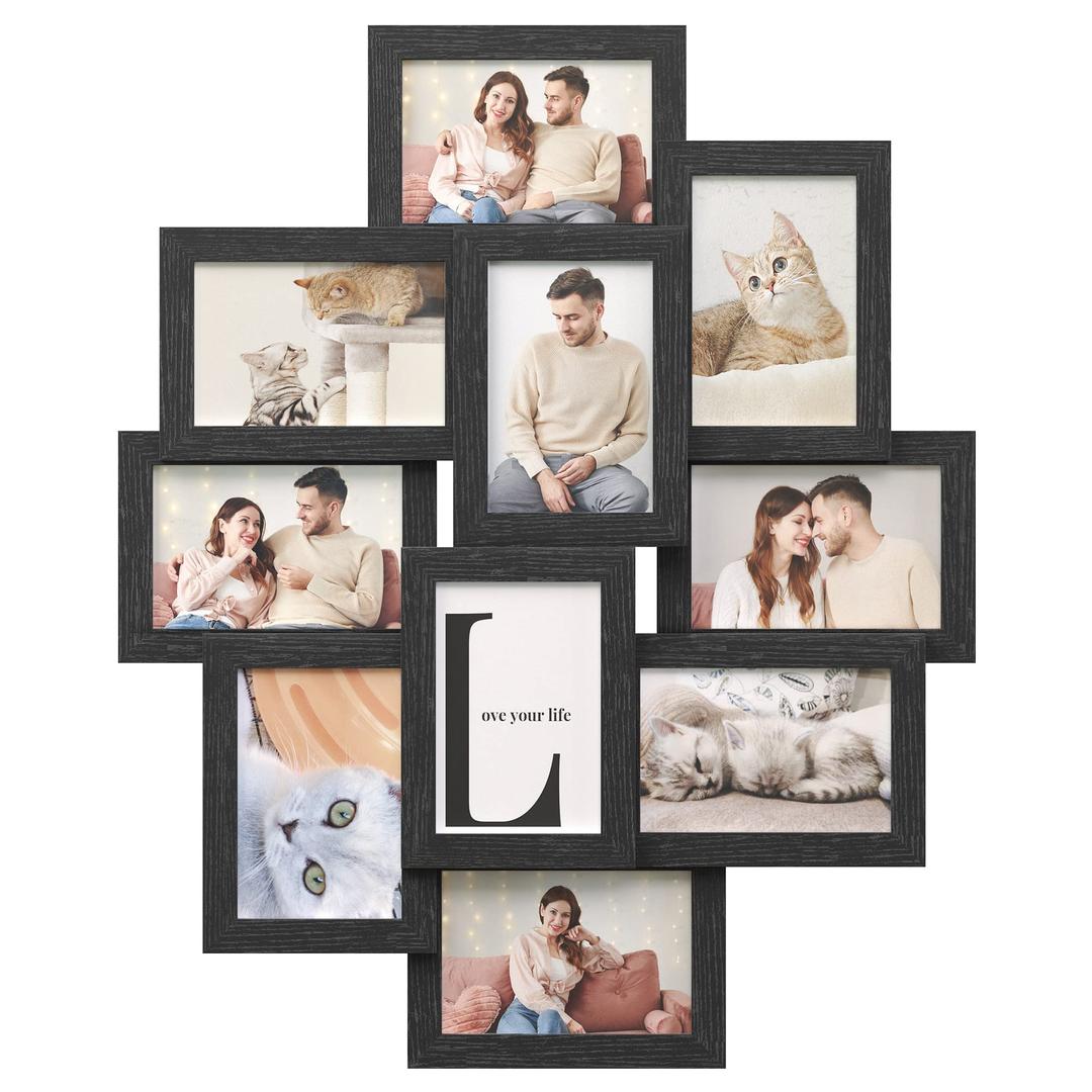 SONGMICS Collage Picture Frames, 4x6 Picture Frames Collage for Wall Decor, 10 Pack Photo Collage Frame for Gallery, Multi Family Picture Frame Set, Glass Front, Assembly Required, Ink Black