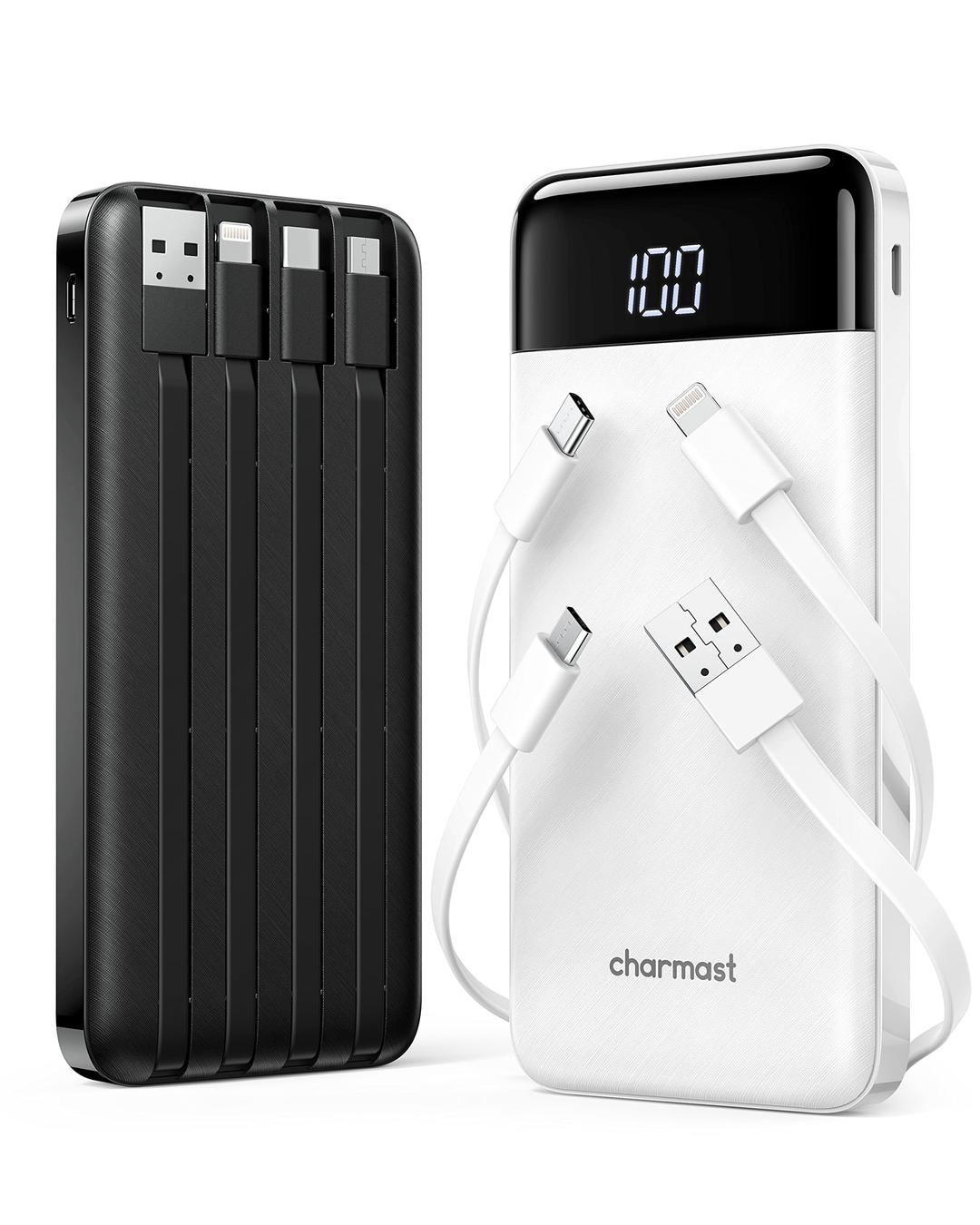 2 Packs Portable Chargers with Built in Cables, 2PCS Slim 10000mAh Travel Essentials Battery Pack 6 Outputs 3A Power Banks for iPhone Samsung Pixel LG Moto iPad