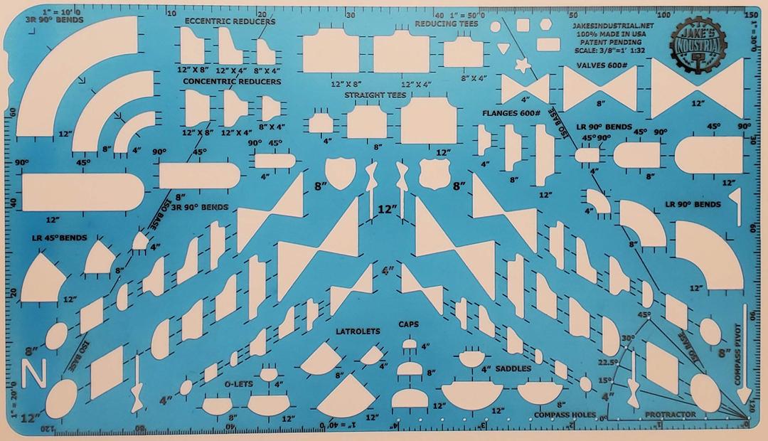 2D Isometric Piping Pipeline Fitting Drafting Drawing Sketching Template Stencil