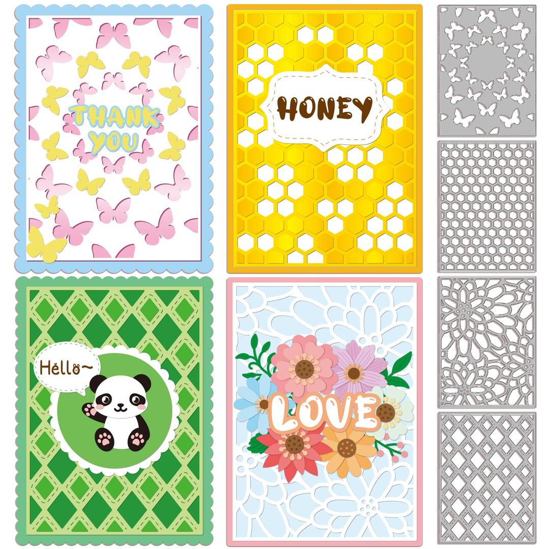 INFUNLY 4 Pack Background Metal Die Cuts Rectangular Frame Hollow Cutting Dies for Card Making Flower Frame Metal Die Cuts DIY Home Crafts Making Album Paper Decoration