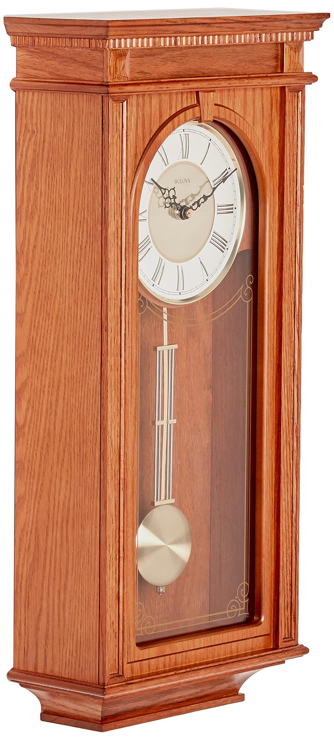 Bulova C4419 Manorcourt Chiming Clock, Golden Oak Finish, Brown