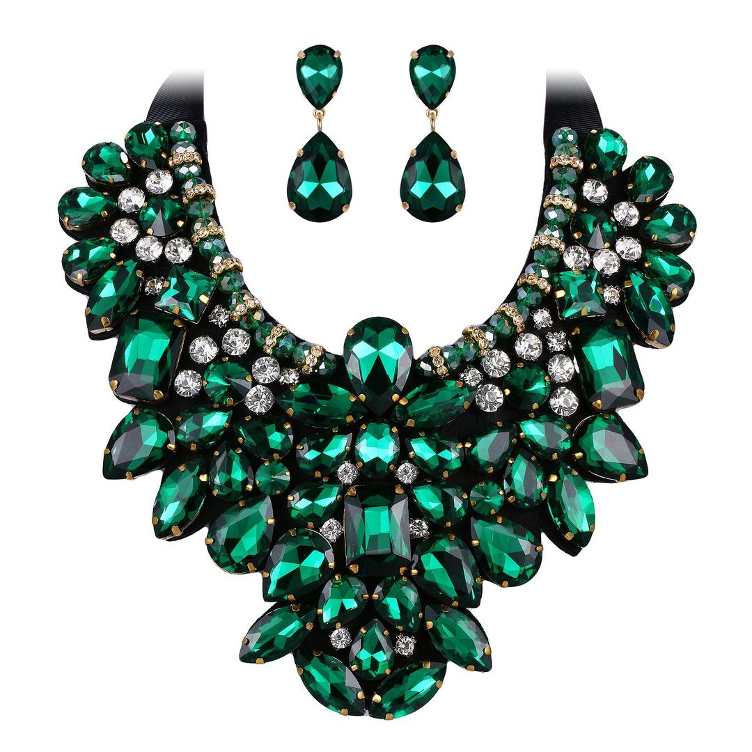 FlyonceCostume Jewelry for Women, 9 Colors Rhinestone Crystal Statement Necklace Earrings Set