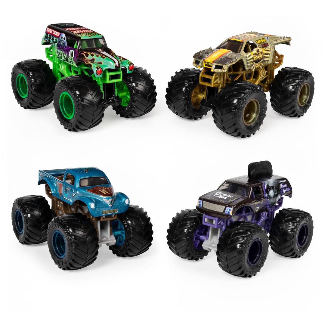 Monster Jam, Official Reveal The Steel 4-Pack of Color-Changing Die-Cast Monster Trucks, 1:64 Scale