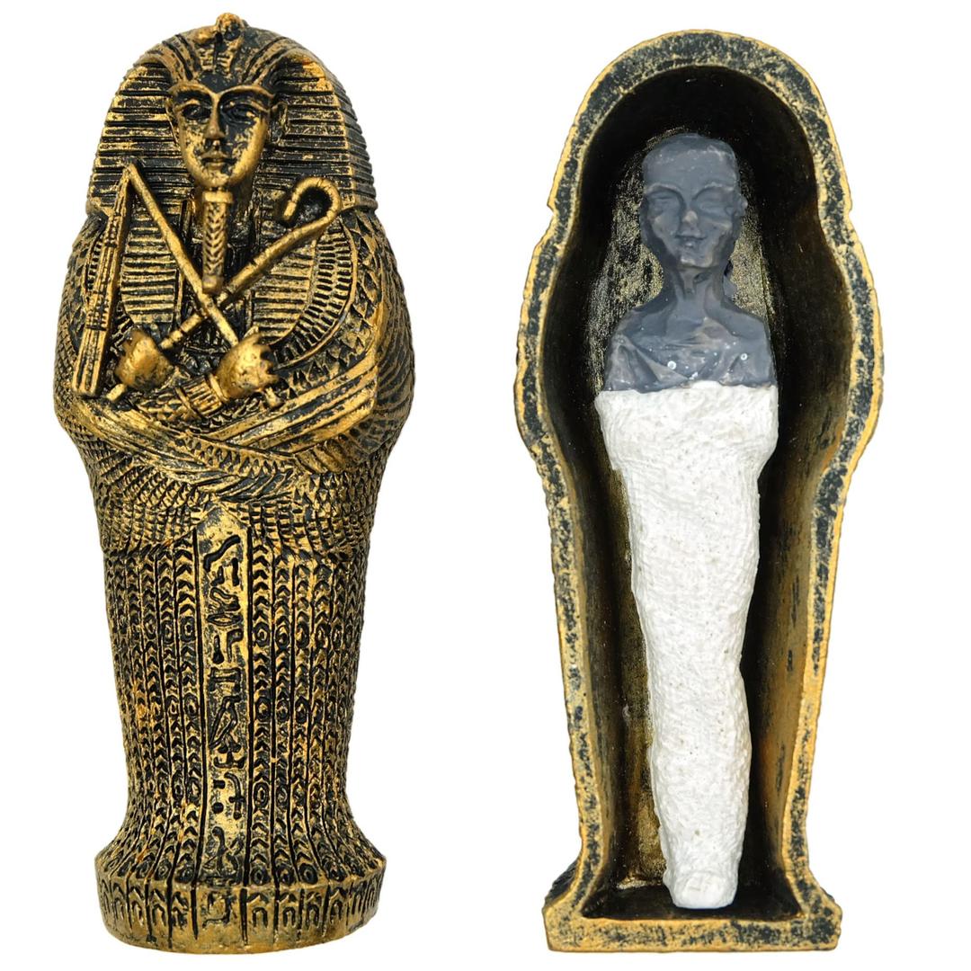 3.5" Egyptian Mummy Pharaoh Sarcophagus w/Mummy Figurine Home Decor Collectible(Bronze)