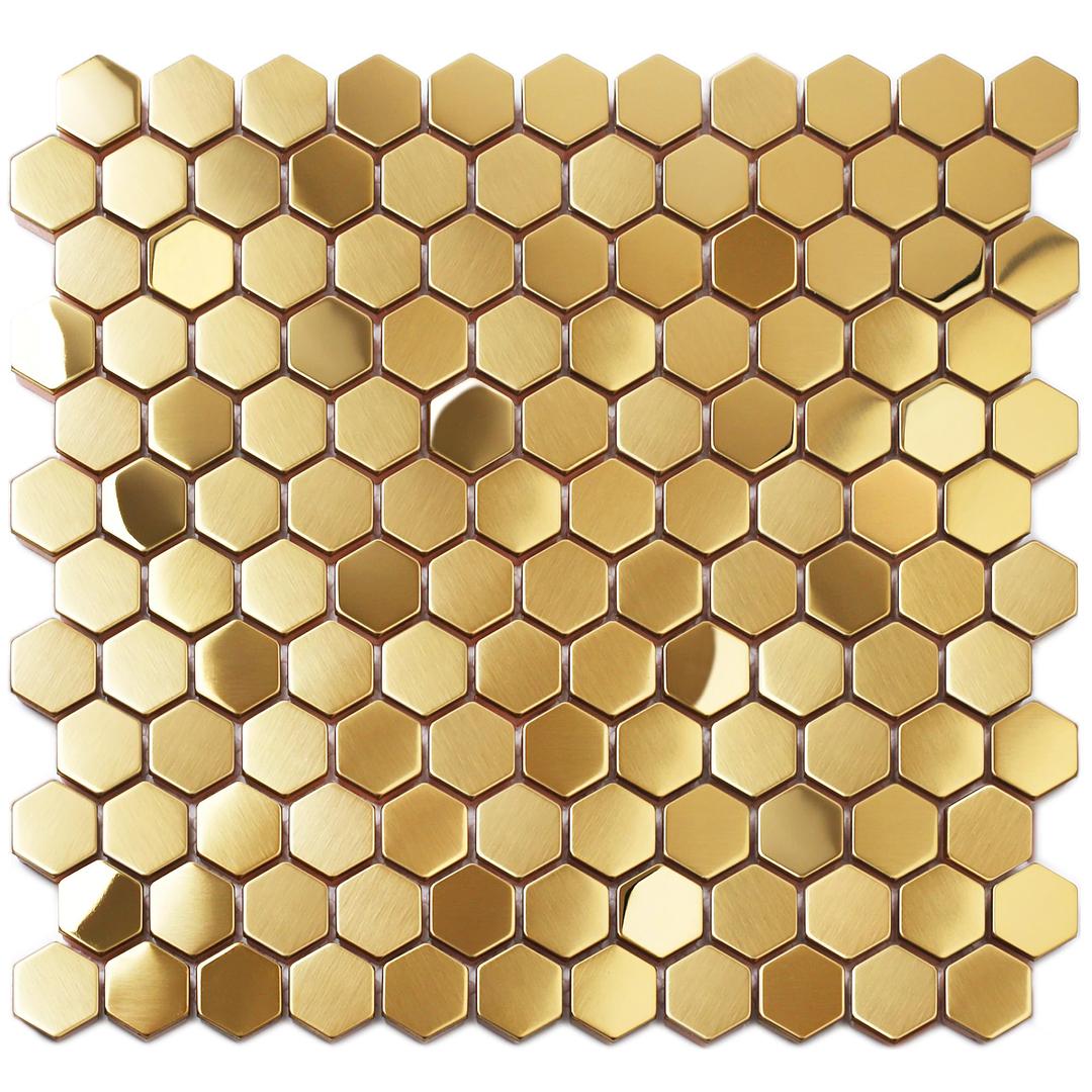 Blujellyfish Hexagon Gold Backsplash Tiles Metal Mosaic Tile Stainless Steel Brushed Mirror Tiles Kitchen Bathroom Backsplash Shower Floor Wall Accent Tiles (5 Square Feet)