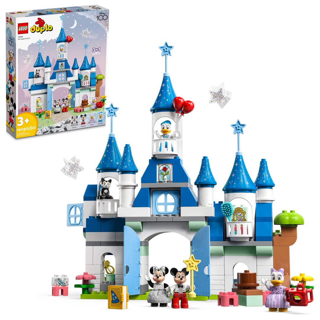 LEGO DUPLO Disney 100 3 in 1 Magic Castle 10998, Building Set for Family Play with 5 Disney Figures Including Mickey Mouse and Friends, Disney Christmas Set for Kids and Toddlers Ages 3 and Up