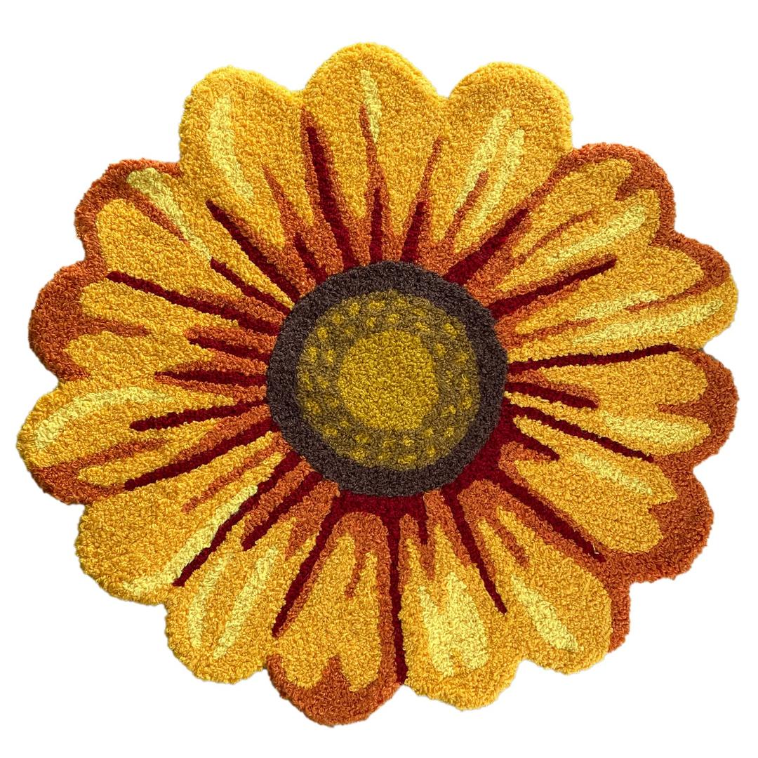 Sunflower Rug for Kitchen Bathroom Bedroom Living Room - Hand Woven Round Flower Floor Mat Modern Area Rugs Runner, Yellow