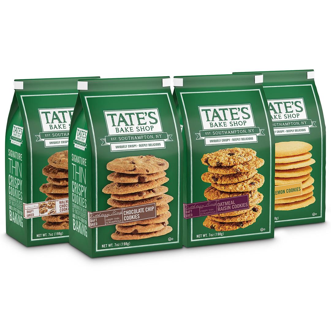 Tate's Bake Shop Cookies Variety Pack, Oatmeal Raisin Cookies, Chocolate Chip Cookies, Lemon Cookies & Chocolate Chip Walnut Cookies, 4 - 7 oz Bags