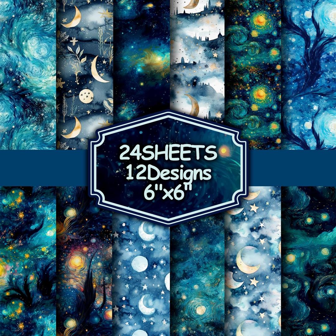 24Pcs Galaxy Pattern Scrapbook Paper Pack 6"x6" Starry Sky Specialty Paper Scrapbooking Cardstock Paper Designer Paper Pads Junk Journal Craft Paper, Decoupage Card Making Supplies