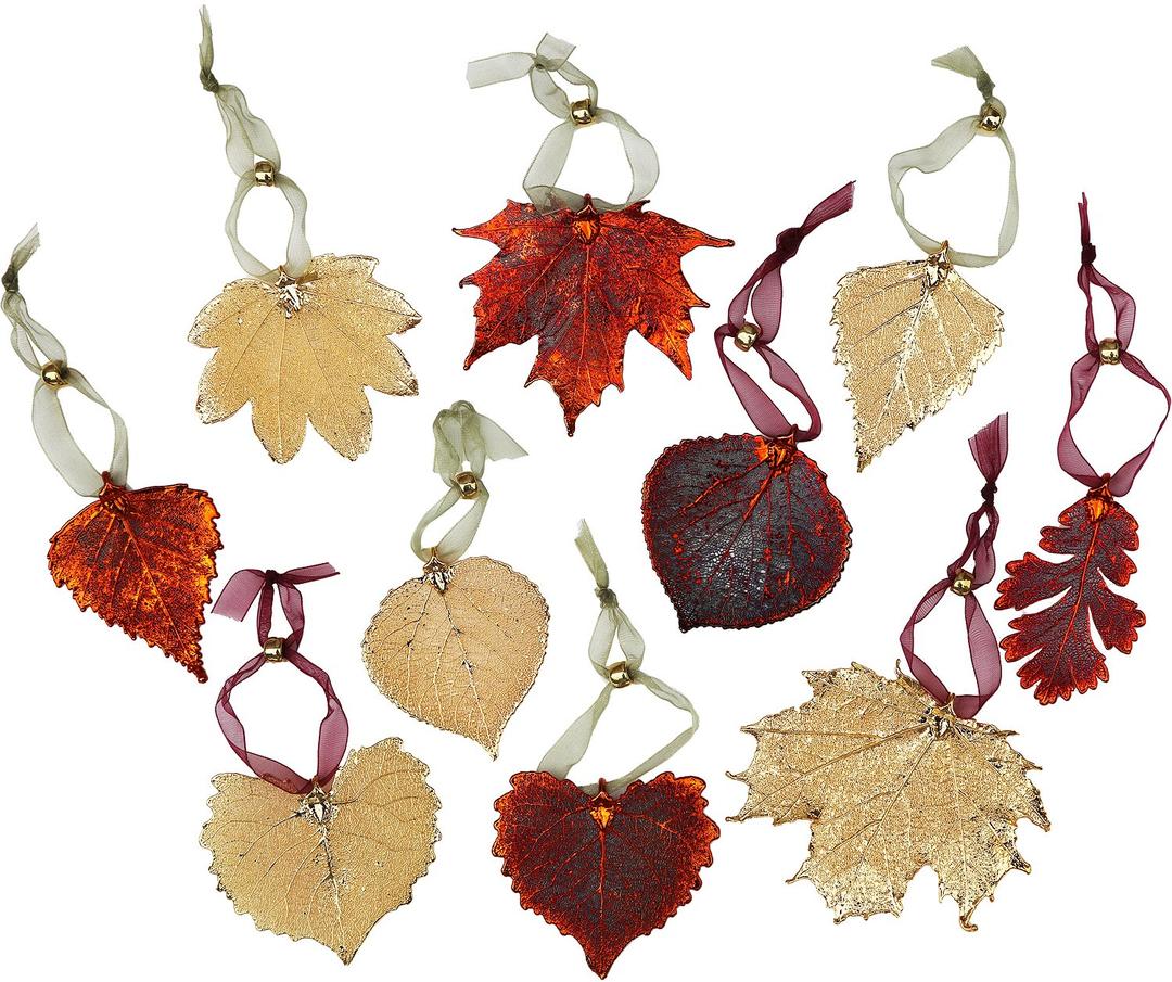 Leaf Ornaments - Set of Ten Copper and Gold Leaves, Aspen, Birch, Cottonwood, Oak, Maple