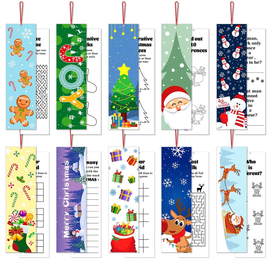 120 Pieces Christmas Bookmarks 10 Styles Double Sided Xmas Christmas Character Santa Snowman Book Markers for Students, Winter Holiday Page Marker Fun Christmas Gifts Party Favors