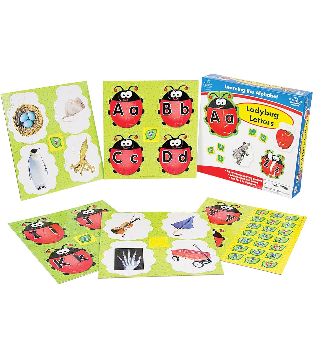 Carson Dellosa Ladybug Letters Alphabet Puzzle—Kids Alphabet Game With 26 2-Piece Ladybug Puzzles, 26 2-Sided Leaves With Alphabet Letters, 1-4 Players, Ages 4+