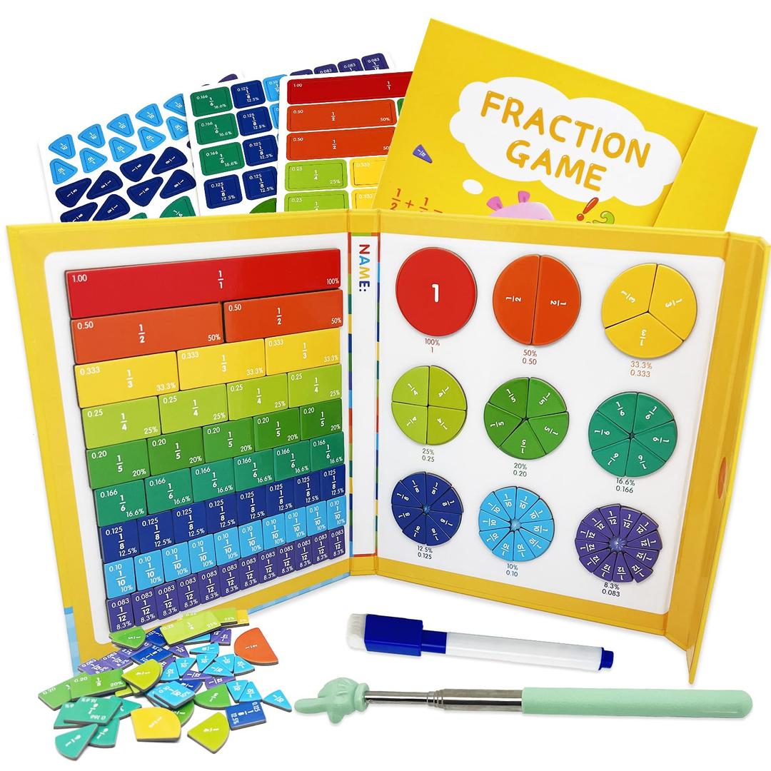 Magnetic Educational Fraction for Kids, Magnet Montessori Fraction Puzzle, Math Manipulatives 3rd Grade, Magnetic Fraction Tiles & Fraction Circles, Score Disk Demonstrator