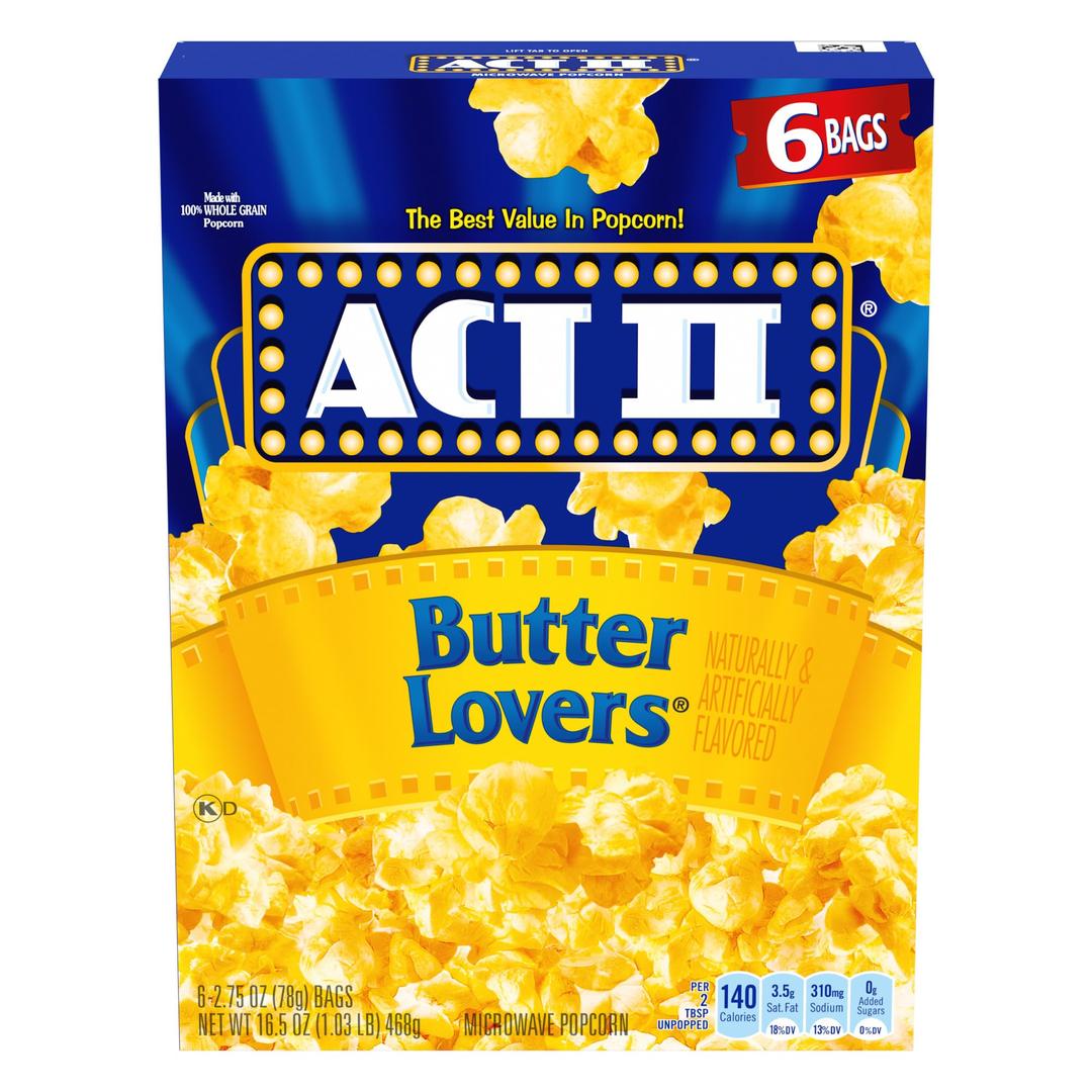 ACT II Butter Lovers Microwave Popcorn, 6 ct 2.75 oz Bags