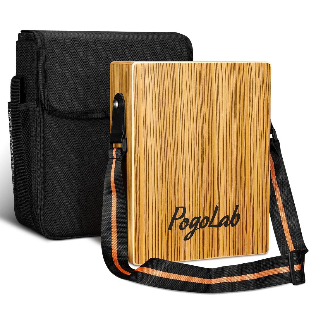 Travel Cajon Drum, Portable Adjustable Tone Thick Wooden Cajon with Adjustable Strap & Storage Bag, Musical Hand Drum with Guitar Steel Strings, Compact Size Percussion Instrument Kit