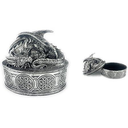 Ain’t It Nice Dragon Statue Trinket Box Dragon Figurine Collectible Fantasy Medieval Décor For Dragon Collectors Dragons Gift Trinkets Box, Silver, 4.5 (L) X 3.25 (W) X 4 (H)