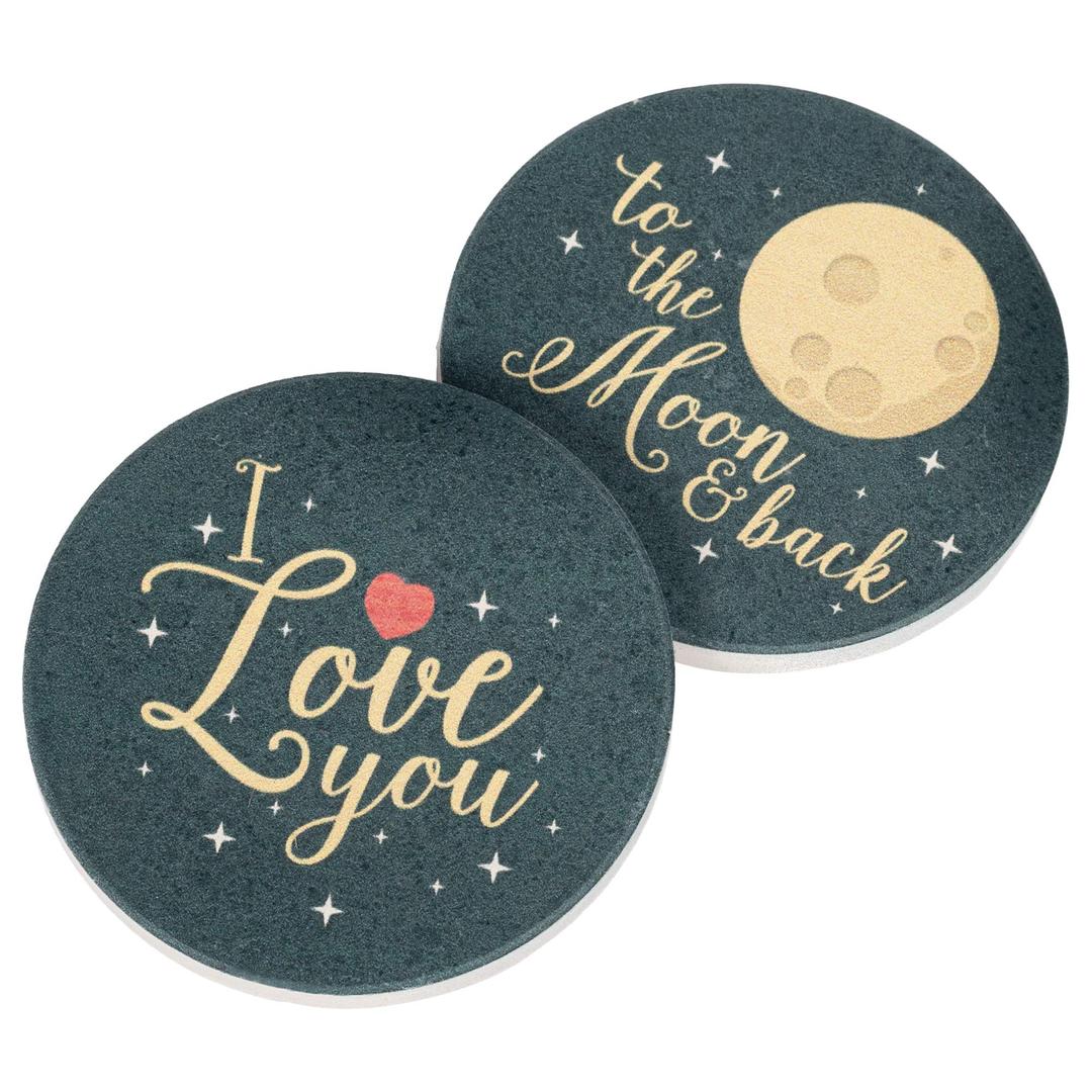 I Love You to The Moon and Back Stars Black 2.75 x 2.75 Absorbent Ceramic Car Coasters Pack of 2