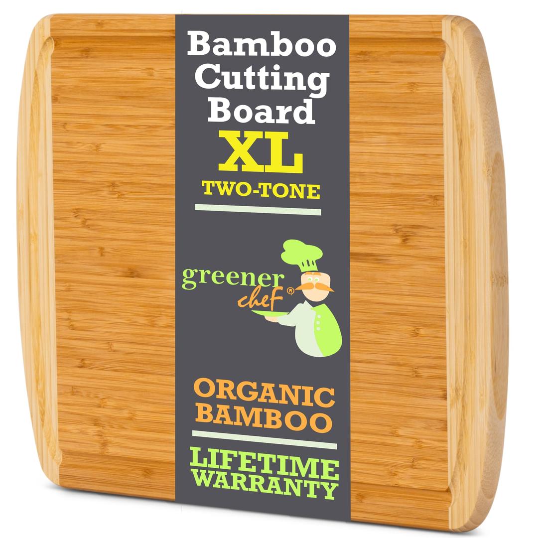 GREENER CHEF 18 Inch Extra Large Bamboo Cutting Board with Lifetime Replacements - Wood XL Cutting Boards for Kitchen - Organic Wooden Butcher Block and Chopping Board for Meat and Vegetables