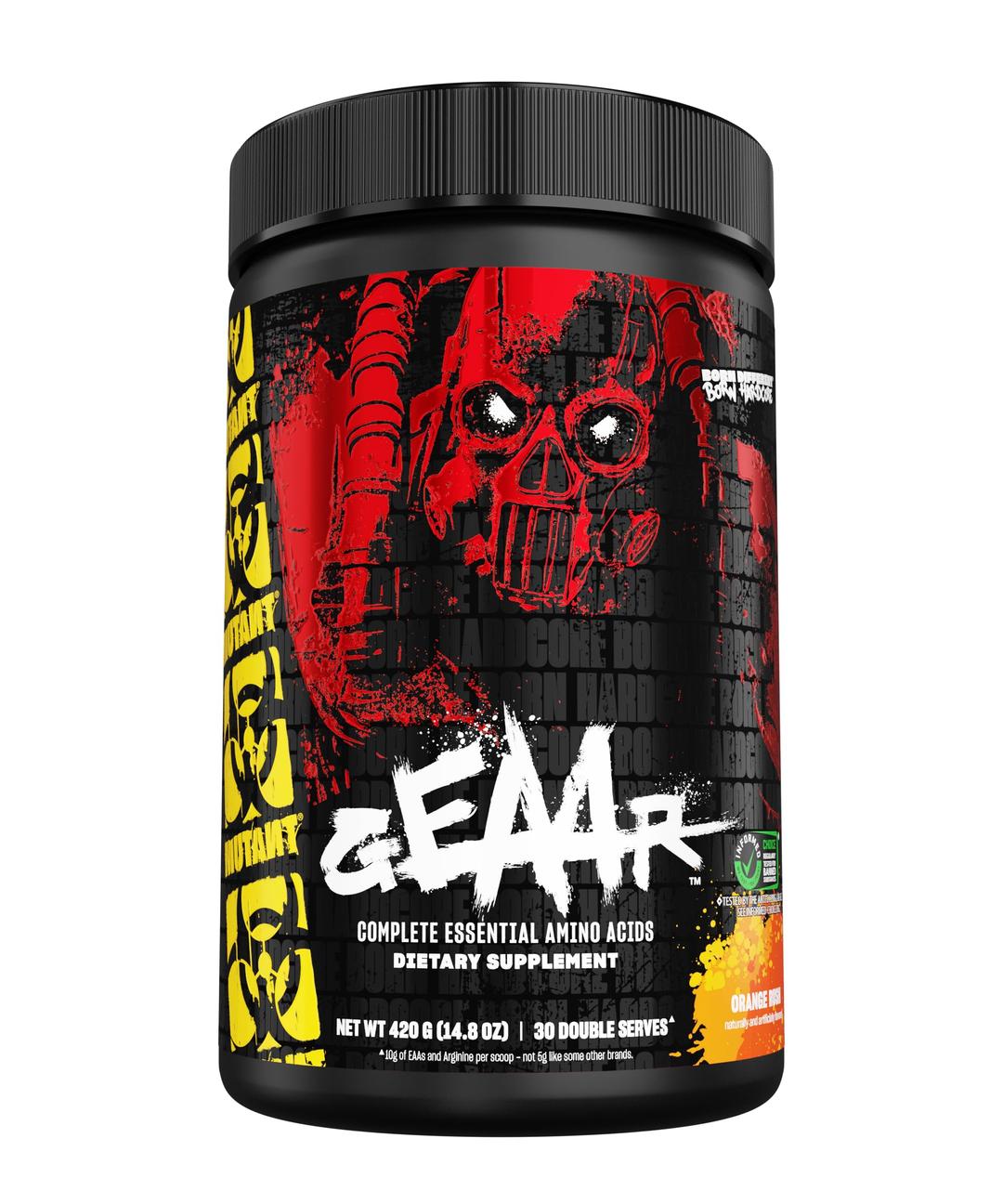 Mutant GEAAR - 9.4g of EAA Powder + Arginine, 7g BCAAs, 4g Leucine, Electrolytes, Coconut Water, 30 Servings (Orange Rush)