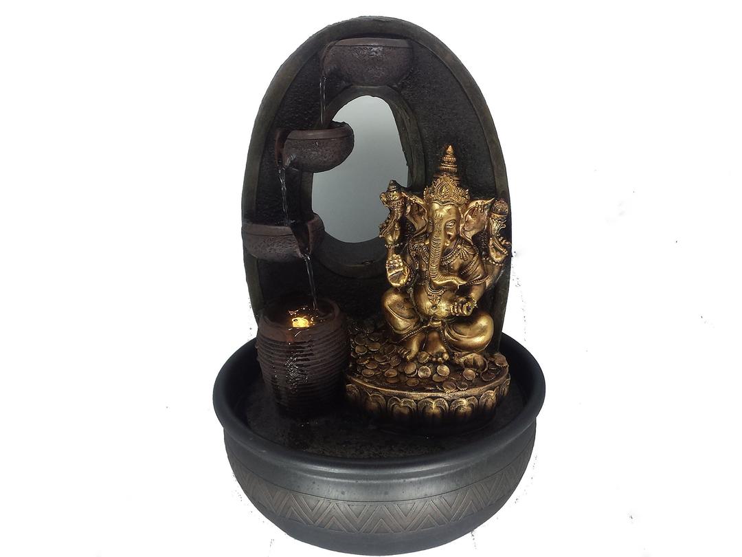 SilverdaleSurprises Zen Ganesh Indoor Water Fountain Tabletop With Lighting Electrical Pump 26.5 x 26.5 x40 cm